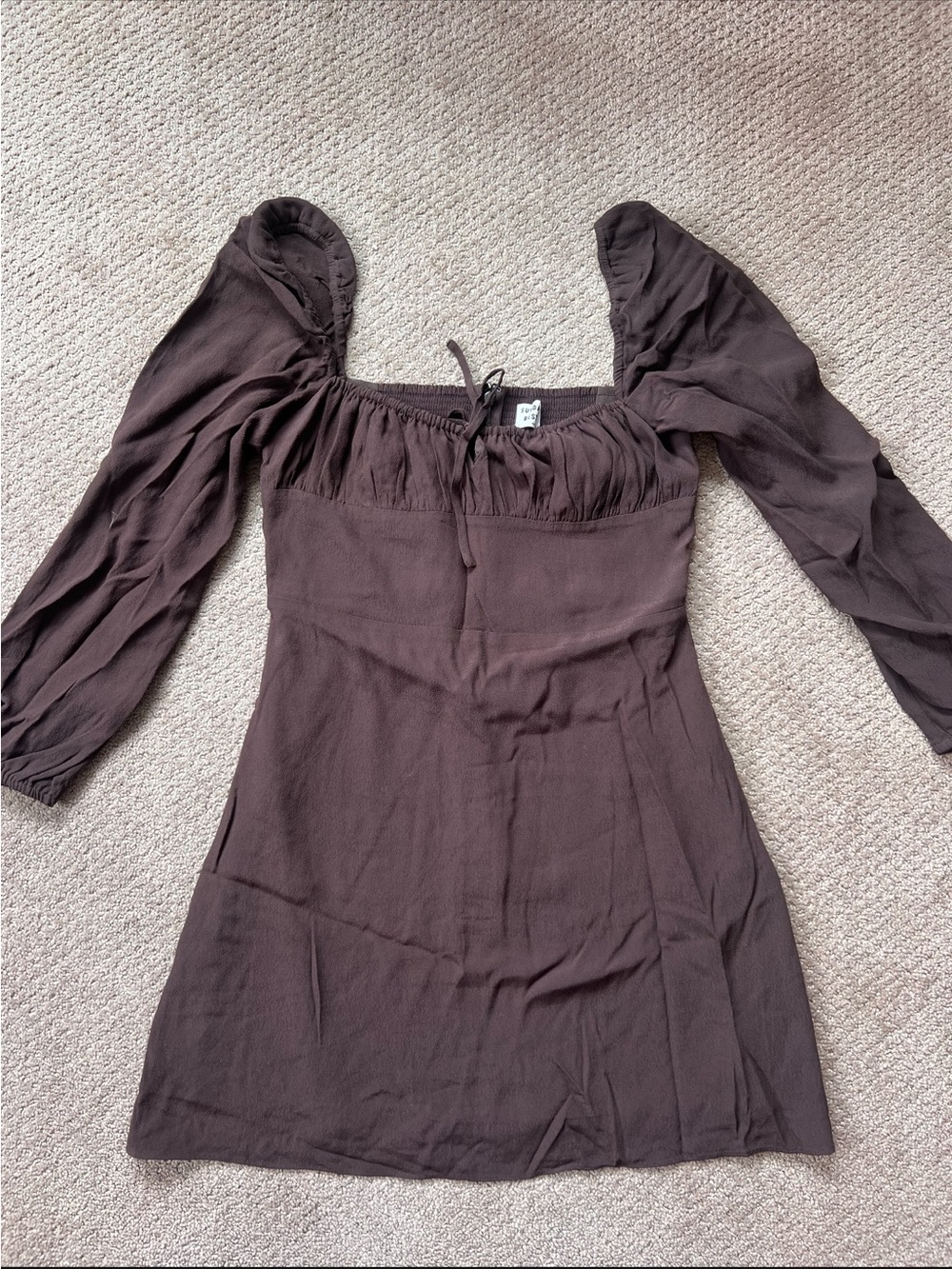 Sunday Best Chocolate Brown Long-Sleeve Puff-Sleeve Mini Dress